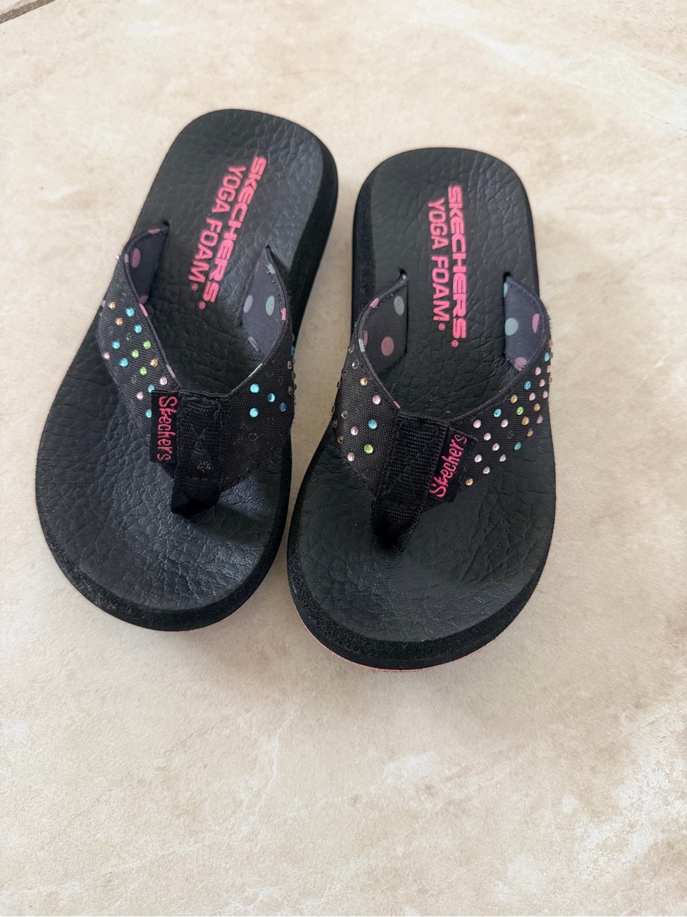 Girls Skechers Yoga Foam Flip Flops Rhinestones